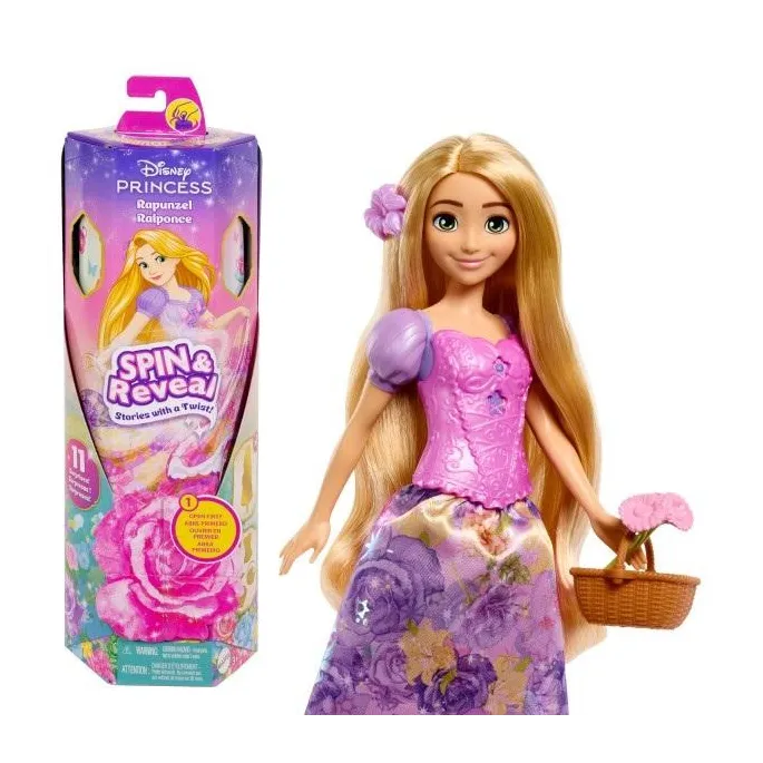 Lalka Roszpunka w kwiecistym stroju z dodatkami i dekoracyjnym tłem