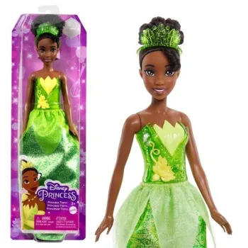 Lalka Disney Princess Tiana w mieniącym się stroju z tiarą i bucikami