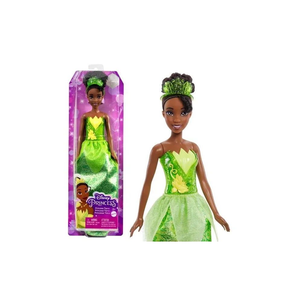 Lalka Disney Princess Tiana w mieniącym się stroju z tiarą i bucikami