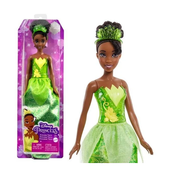 Lalka Disney Princess Tiana w mieniącym się stroju z tiarą i bucikami