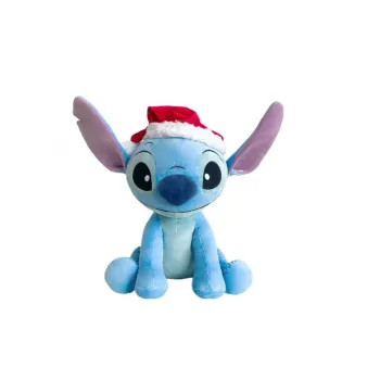 Stitch w czapce Mikołaja pluszowa maskotka 50 cm siedząca na białym tle