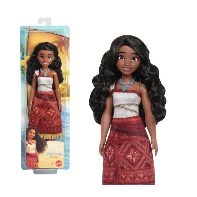 Lalka Vaiana w charakterystycznym stroju z długimi falowanymi włosami