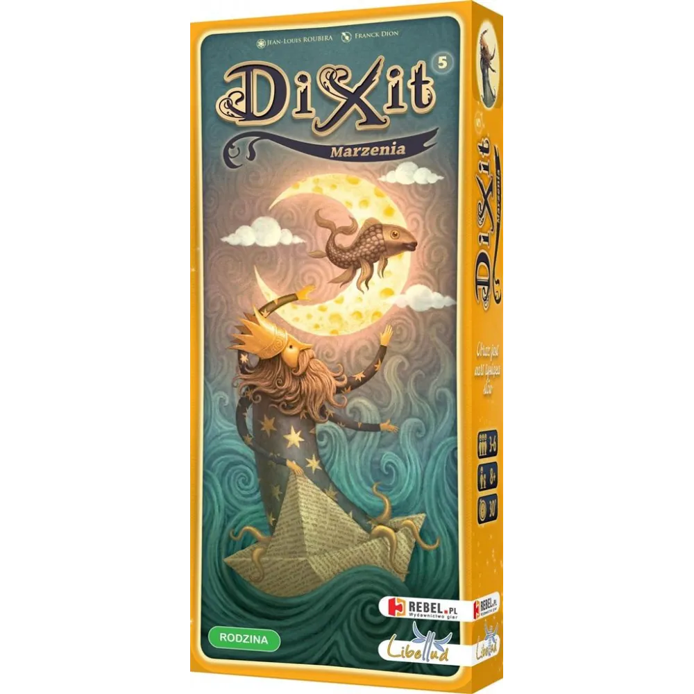 Zbliżenie na ilustracyjne karty z dodatku Dixit 5 Marzenia REBEL