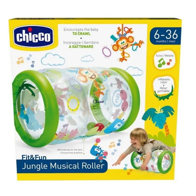 dmuchany walec dżungla z kolorowymi wzorami i piłeczkami w środku