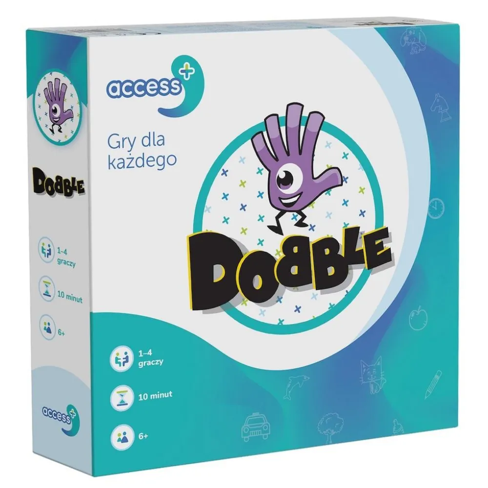 Pudełko gry Dobble Access+ REBEL z wyraźnymi powiększonymi symbolami