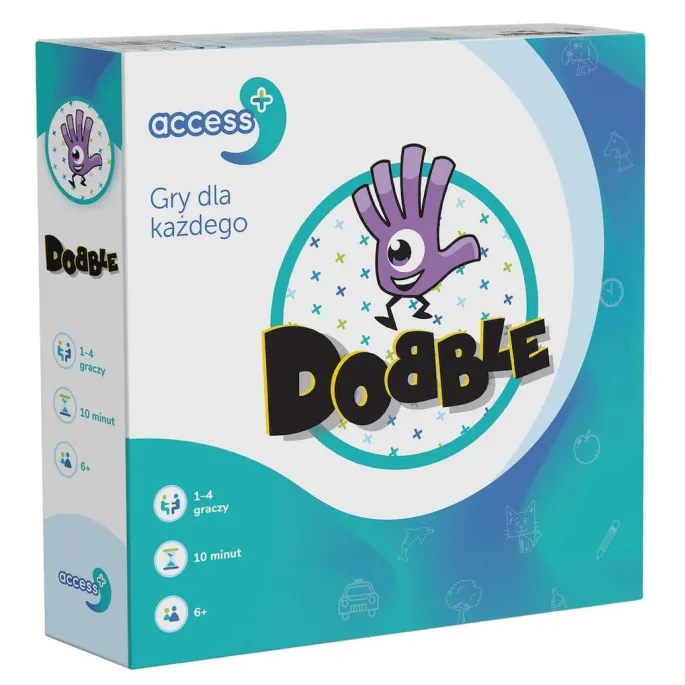 Pudełko gry Dobble Access+ REBEL z wyraźnymi powiększonymi symbolami