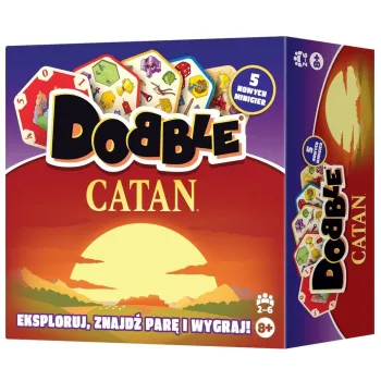 Zestaw sześciokątnych kart Dobble Catan REBEL z motywami wyspy Catan