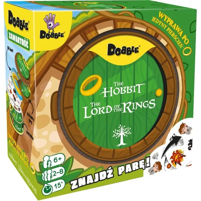 Kolorowe okrągłe karty z motywami Władcy Pierścieni w metalowej puszce