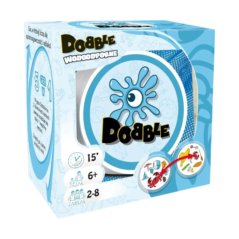Dobble Wodoodporne REBEL – pudełko gry z motywami plażowymi i morskimi