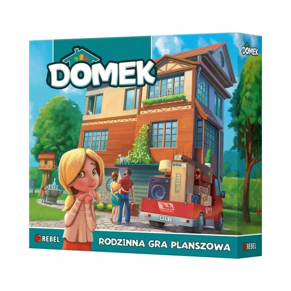 Plansza i karty z gry Domek REBEL prezentujące ilustracje pokoi