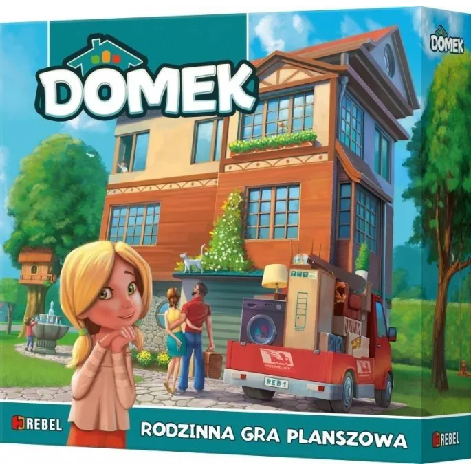 Plansza i karty z gry Domek REBEL prezentujące ilustracje pokoi