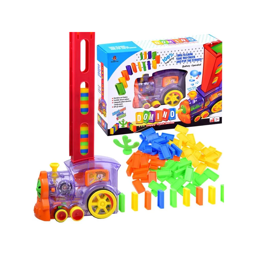 Domino Lokomotywa układanka klocki widok z profilu na wszystkie elementy