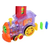 Kolorowa lokomotywa z podajnikiem do automatycznego rozstawiania domina