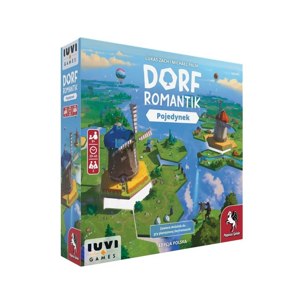 Pudełko gry planszowej Dorfromantik: Pojedynek i komponenty zestawu