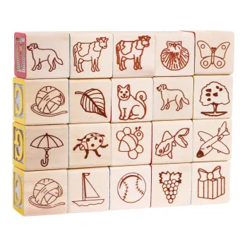 drewniany zestaw do nauki liter i budowania konstrukcji