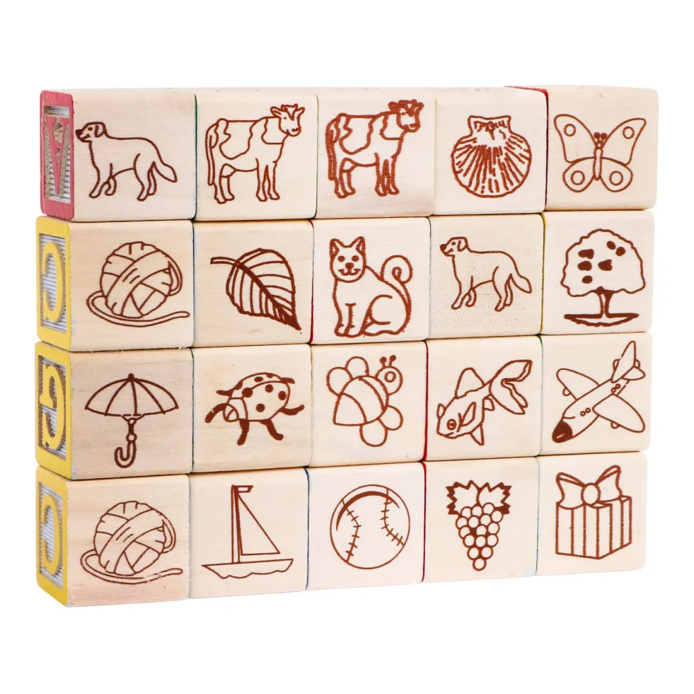 drewniany zestaw do nauki liter i budowania konstrukcji