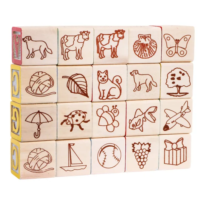 drewniany zestaw do nauki liter i budowania konstrukcji