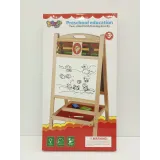 drewniana dwustronna tablica edukacyjna ustawiona pionowo