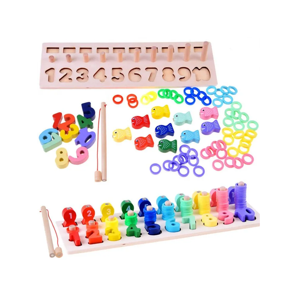 drewniana układanka cyfry i liczydło kolorowe elementy na stole