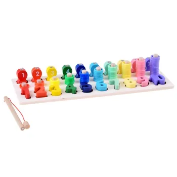 Drewniana edukacyjna układanka CYFRY Liczydło Wędka Łowienie rybek ZA3109