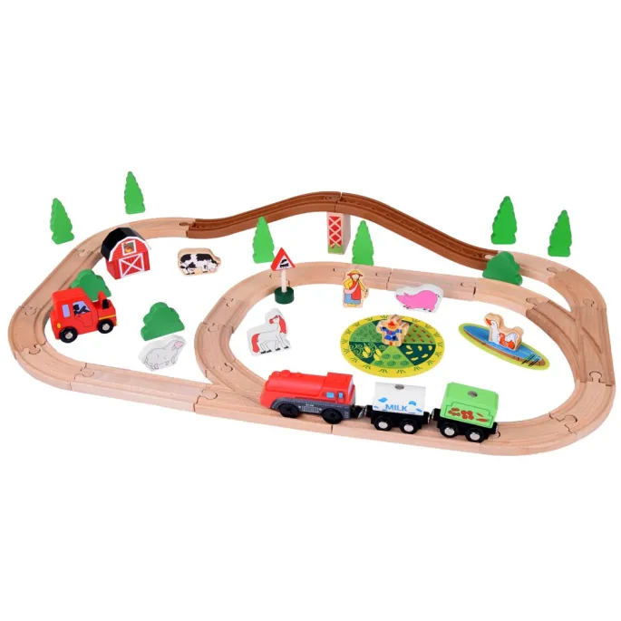 traktor czerwony z klockami i akcesoriami farmy