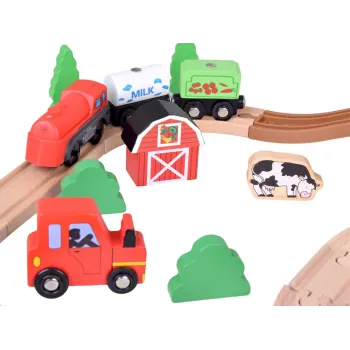 elementy zestawu: tory, drzewa i grządka z warzywami