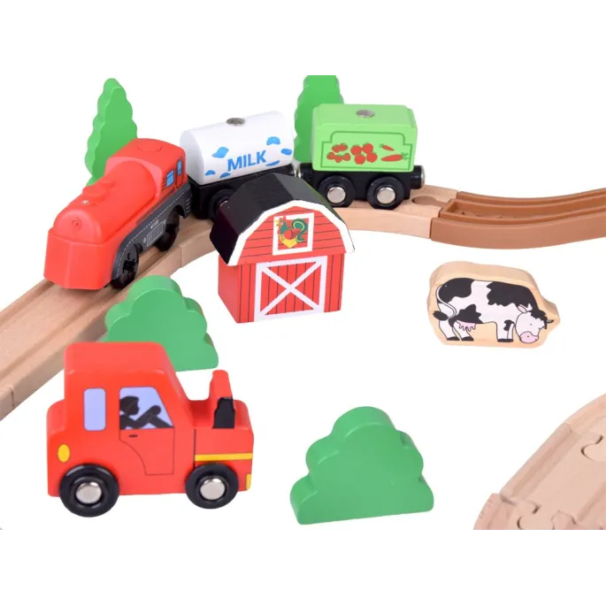 elementy zestawu: tory, drzewa i grządka z warzywami