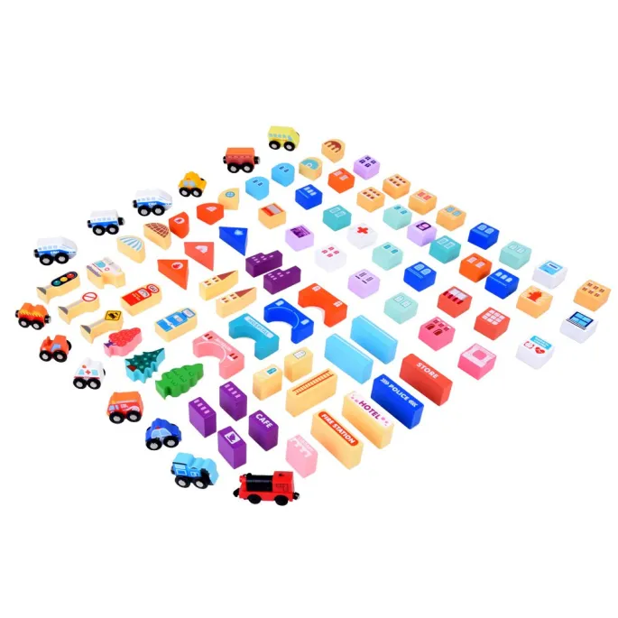 pastelowe figurki i akcesoria w zestawie kolejki