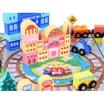 różnorodne pojazdy i akcesoria drewniane dla dzieci