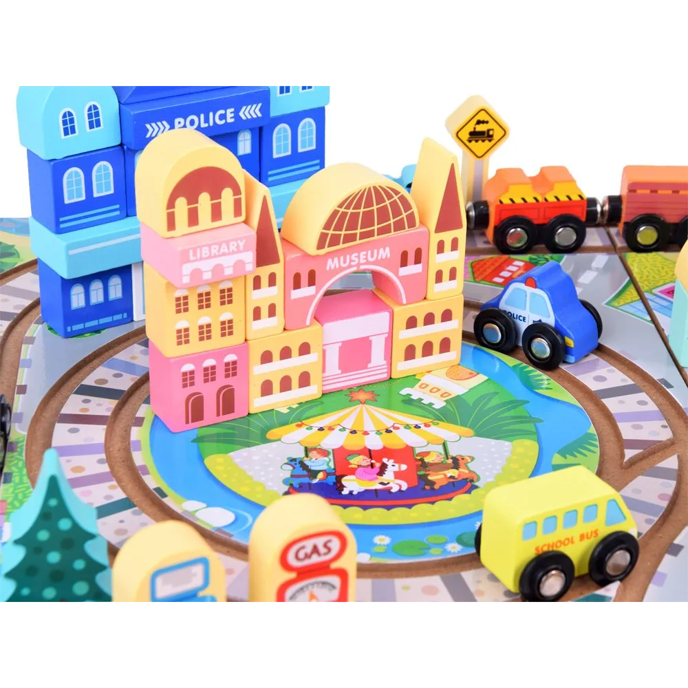 różnorodne pojazdy i akcesoria drewniane dla dzieci