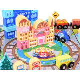 różnorodne pojazdy i akcesoria drewniane dla dzieci