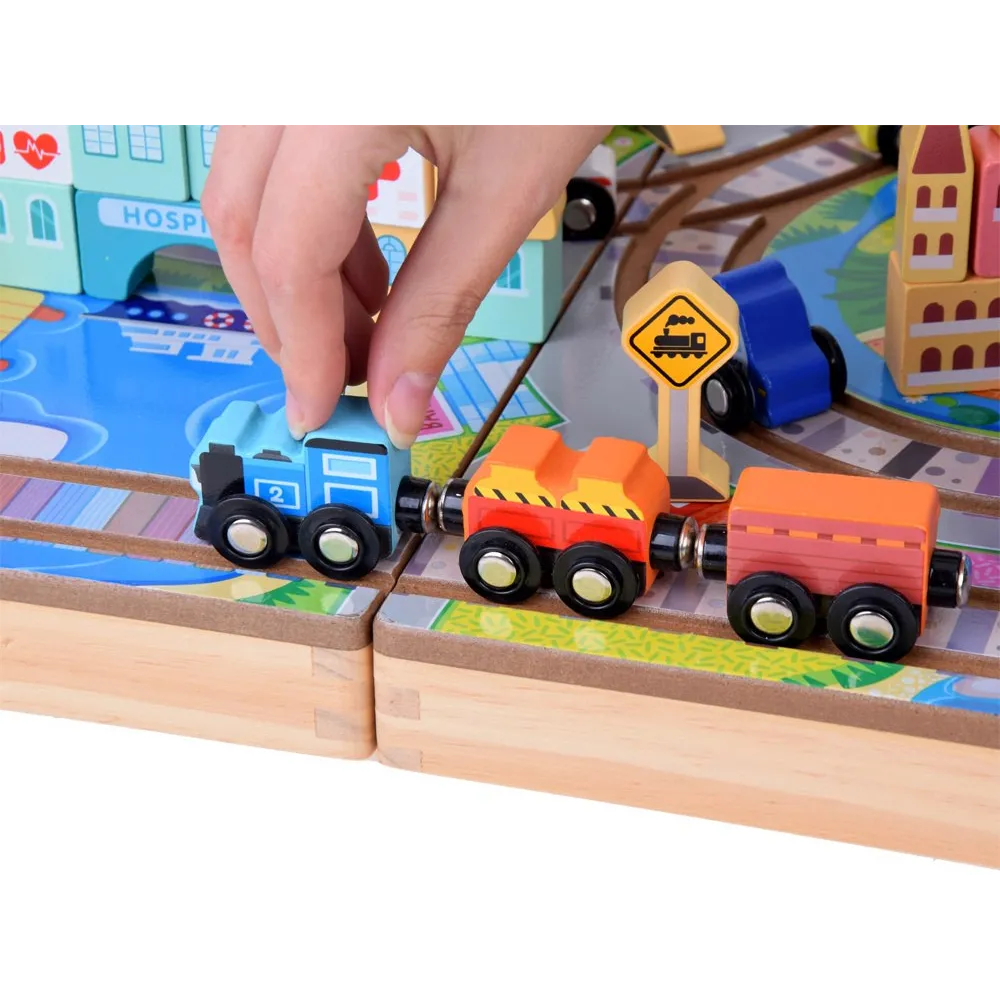 cały zestaw drewnianych elementów ułożonych na podłodze