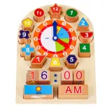 klocki z liczbami i kształtami ułożone na tablicy