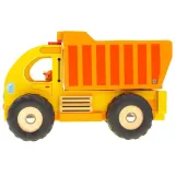 Detal kolorowej śmieciarki drewnianej z widocznymi kołami