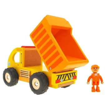 Autko drewniane wywrotka prezentowane z boku