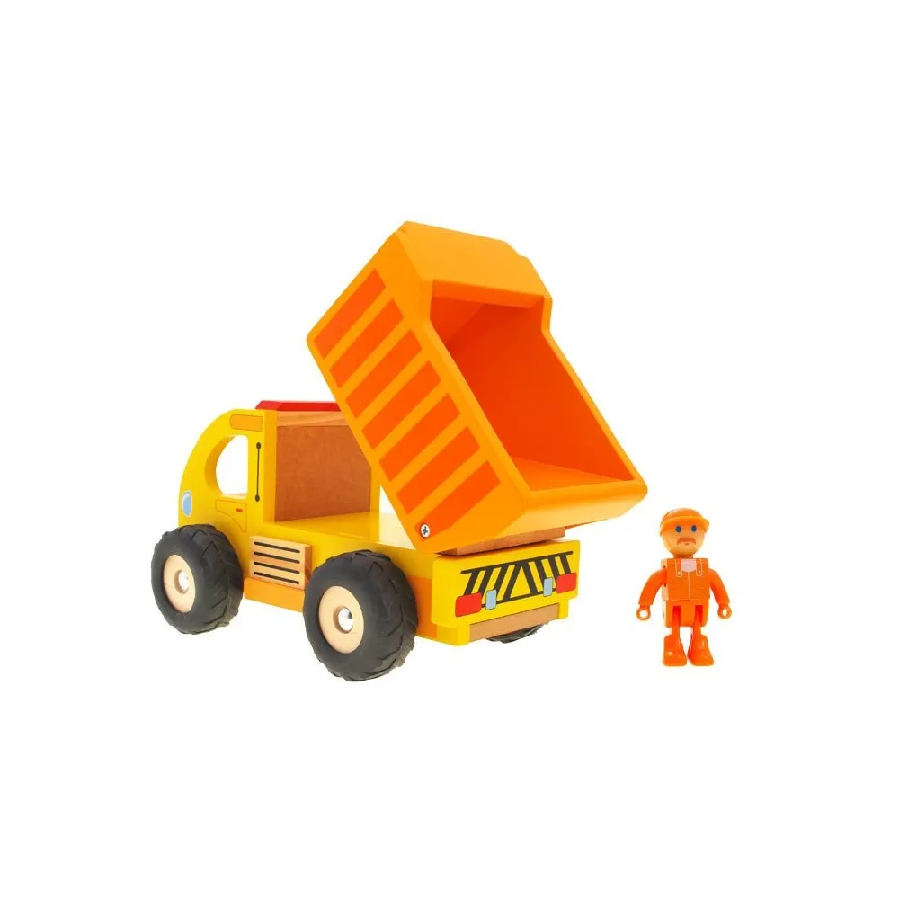 Autko drewniane wywrotka prezentowane z boku