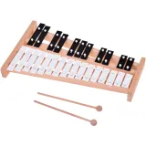 Zbliżenie na czarne i białe płytki cymbałków z wyżłobionymi oznaczeniami