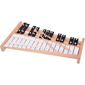 Cymbałki z 27 metalowymi sztabkami ułożone w dwóch rzędach