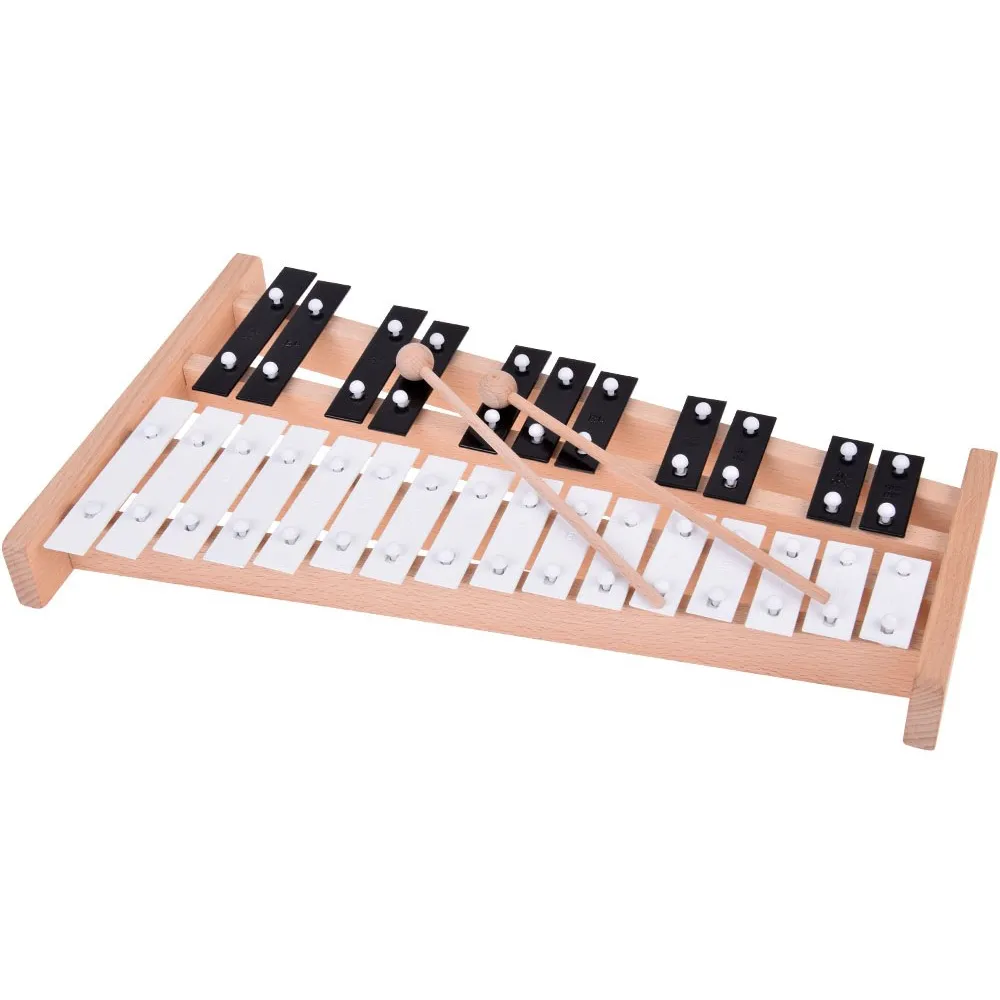 Cymbałki z 27 metalowymi sztabkami ułożone w dwóch rzędach