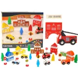 drewniane klocki miasteczko straż pożarna zestaw 47 elementów