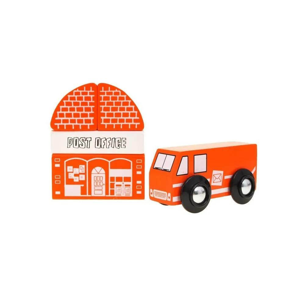 układ budynków: szkoła, bank, kościół z zestawu miasteczko