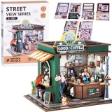 drewniany model kawiarni z serii puzzle 3d widoczny z boku