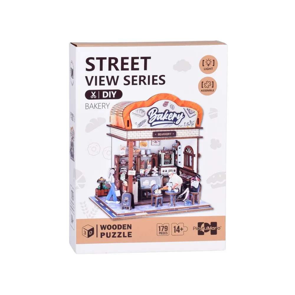Elementy zestawu do złożenia drewnianych puzzli 3D – piekarnia