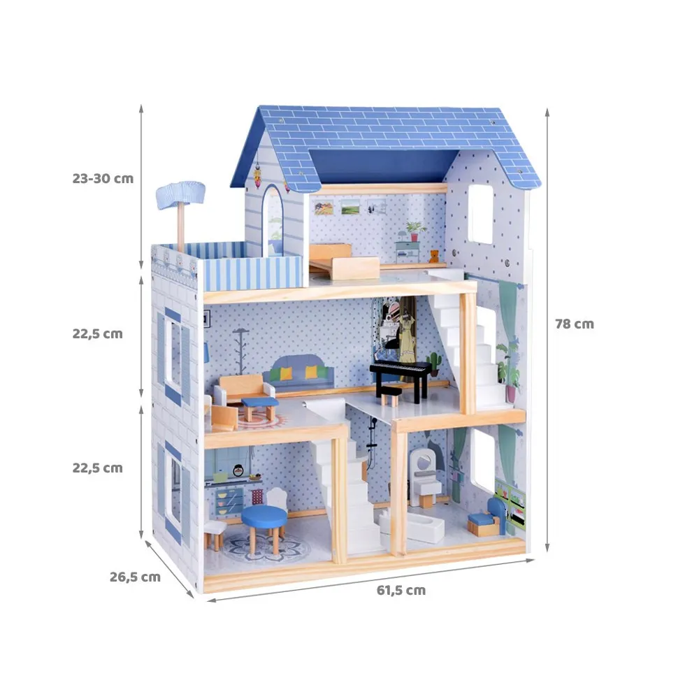 zbliżenie na detale drewnianych mebelków w domku dla lalek