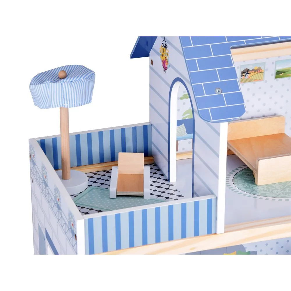 otwarte pomieszczenia domku dla lalek z aranżacją mebelków