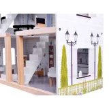 oświetlony domek dla lalek z subtelną listwą LED wieczorną porą