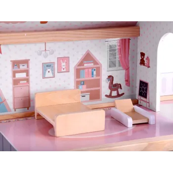 biała kuchnia z miętową ścianą w domku dla lalek boho