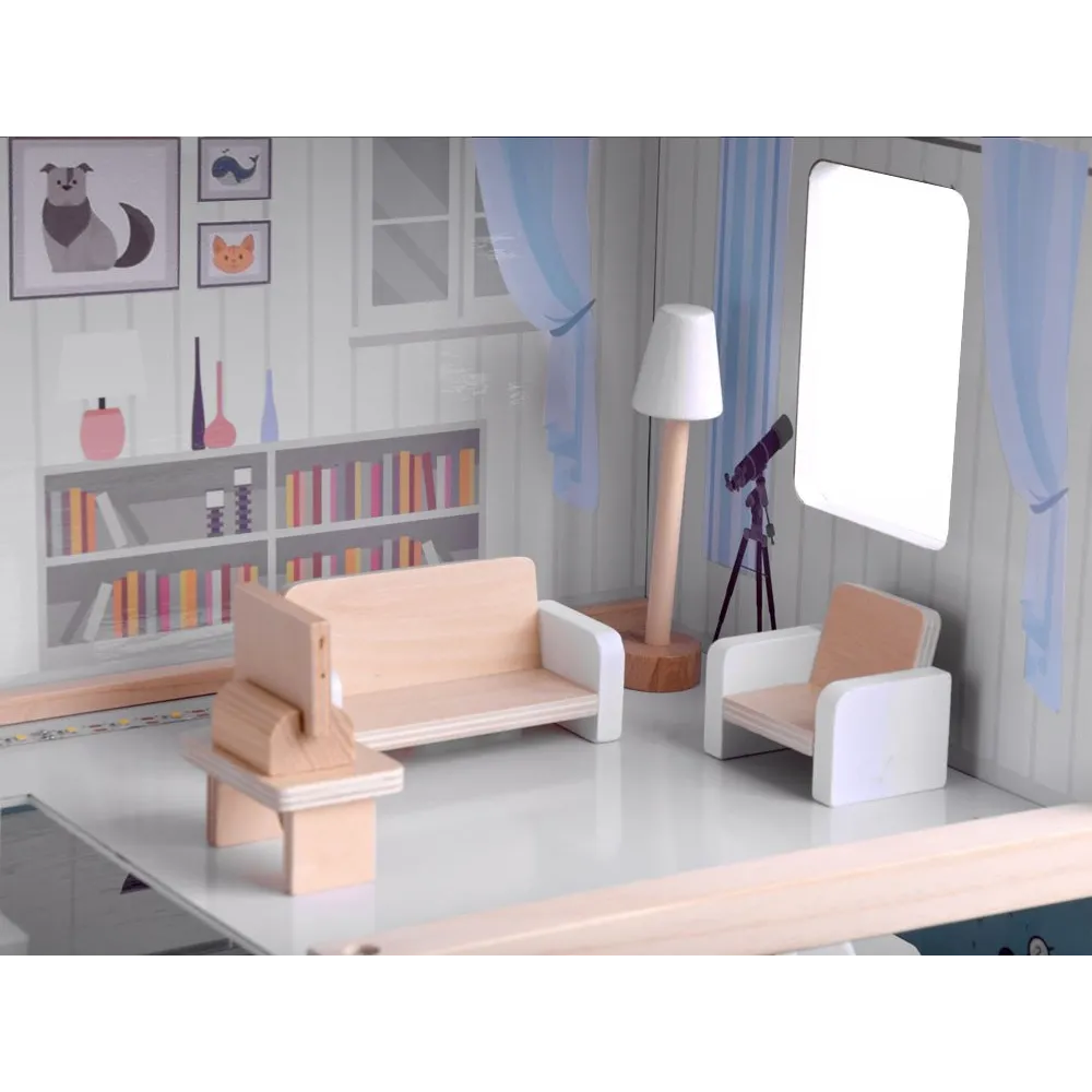 lejzak z parasolem jako element wyposażenia domku dla lalek