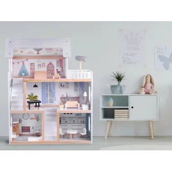 zestaw mebli do kreatywnej zabawy w drewnianym domku boho