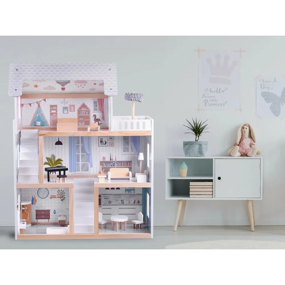 zestaw mebli do kreatywnej zabawy w drewnianym domku boho